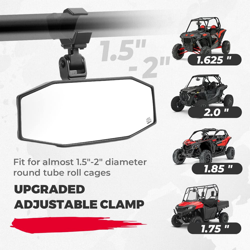 Kemimoto UTV Center Mirrors 1.5"/2" Roll Cage Bar - Image 7