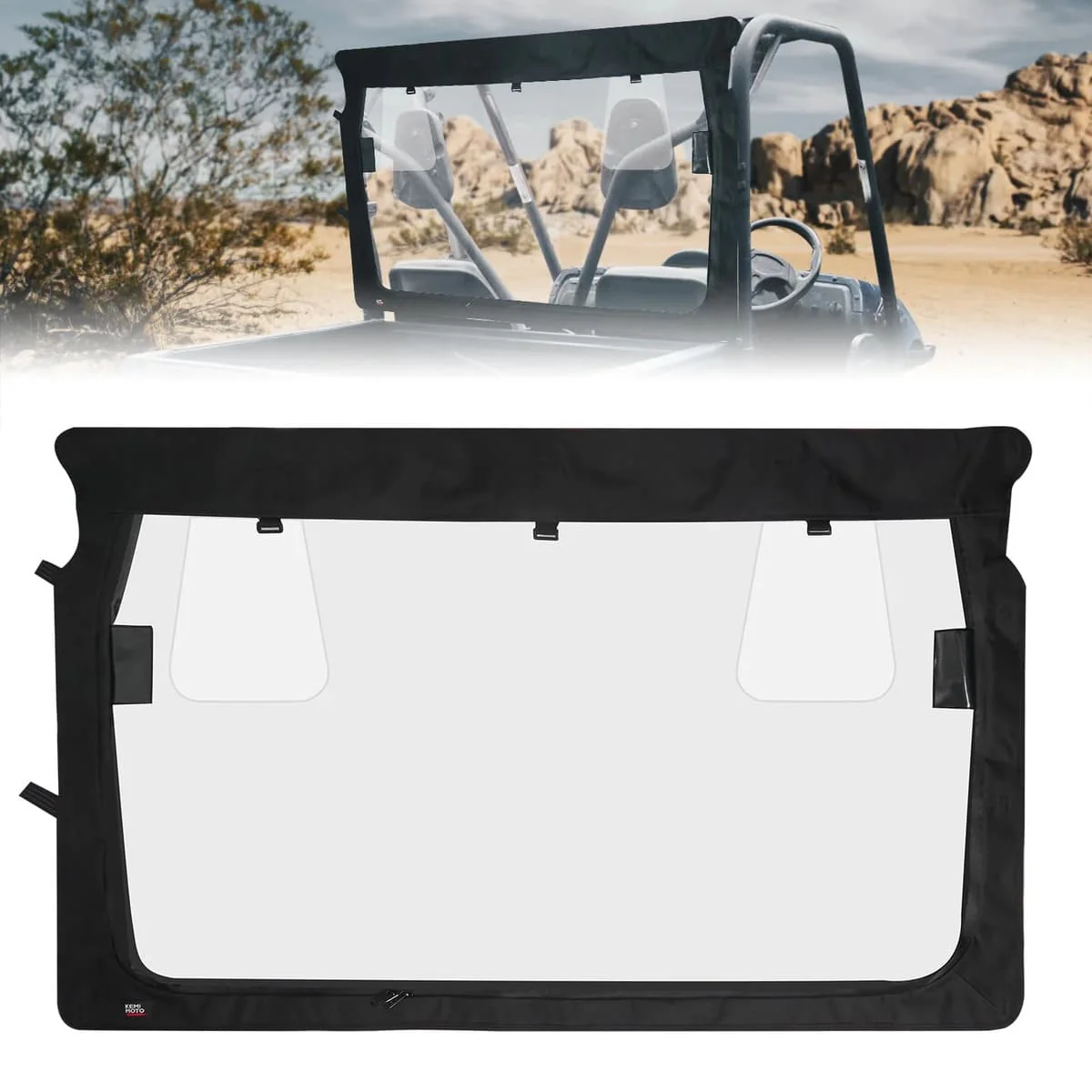 Kemimoto Yamaha Rhino Rear Windshield with Zipper Back - Image 2