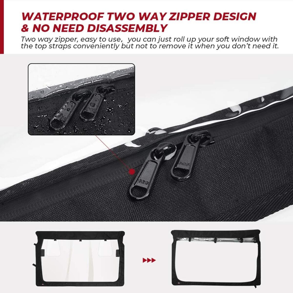 Kemimoto Yamaha Rhino Rear Windshield with Zipper Back - Image 4
