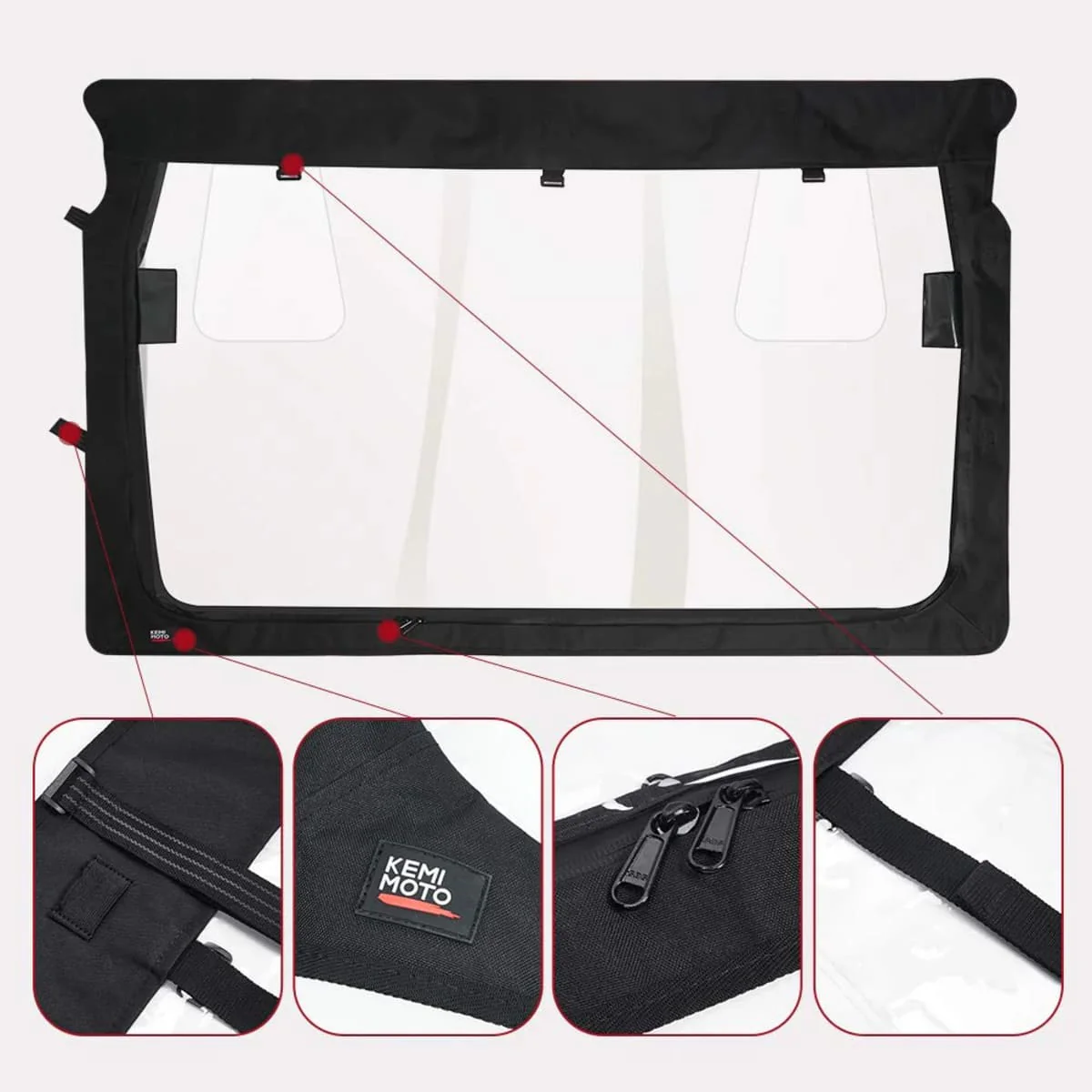 Kemimoto Yamaha Rhino Rear Windshield with Zipper Back - Image 6
