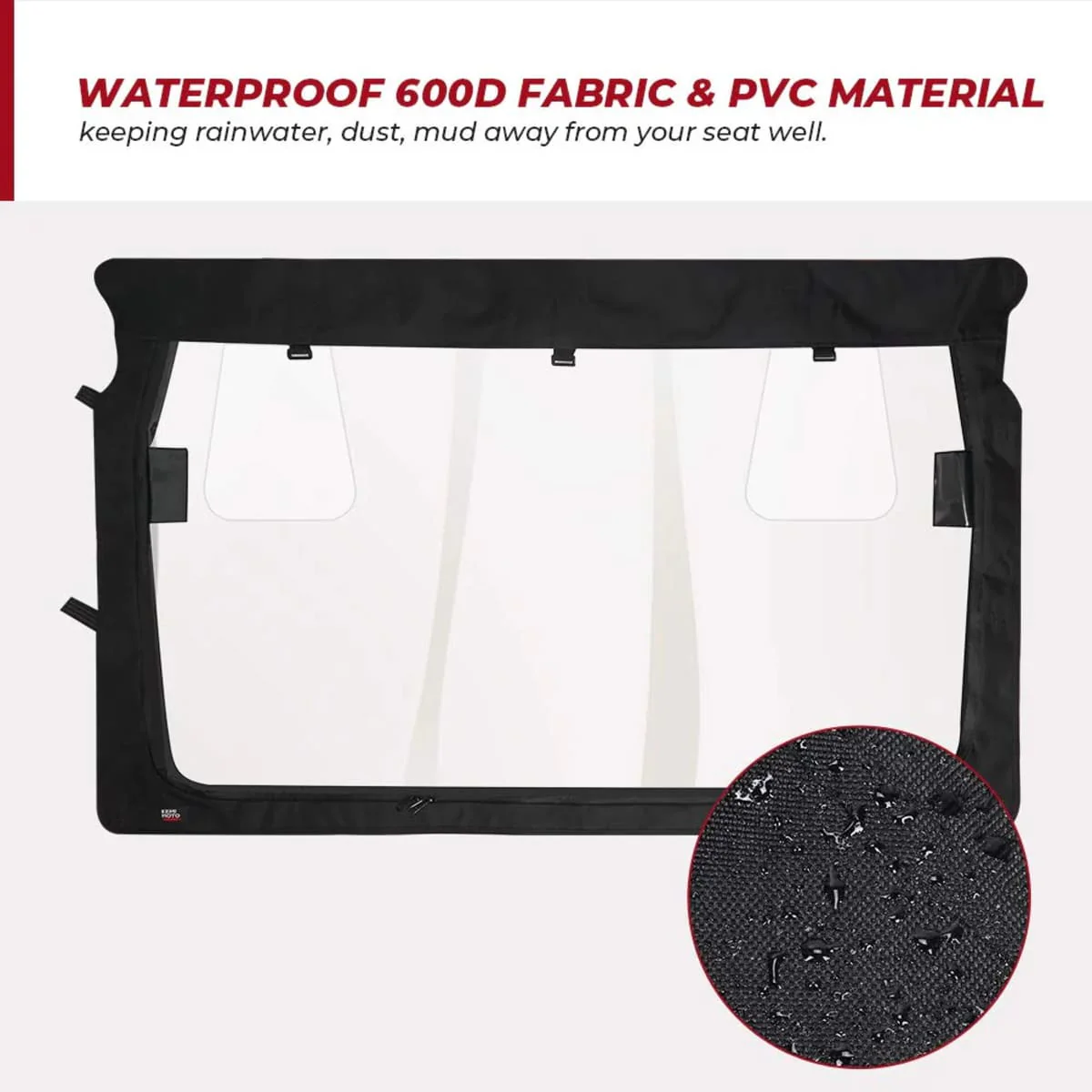 Kemimoto Yamaha Rhino Rear Windshield with Zipper Back - Image 9