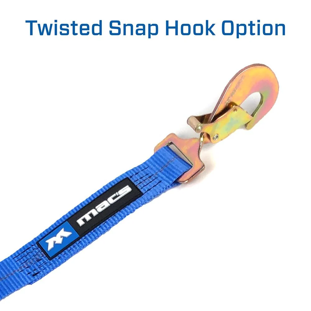 Mac's Tie Downs 2" Ratchet Strap with Twisted Snap Hooks, Sewn Fixed End - Image 2