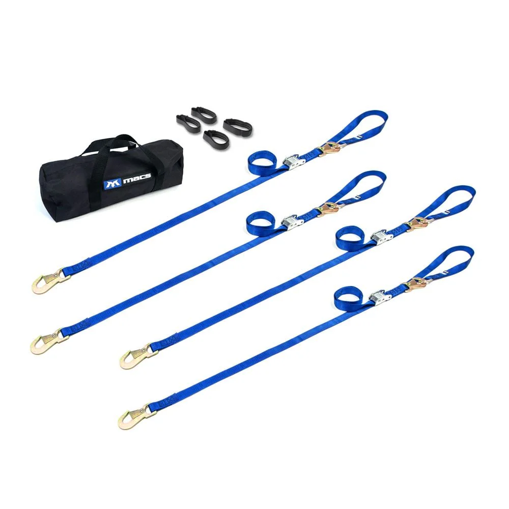 Mac's Tie Downs Motorcycle Cam Tie-Down Pack with Integrated Soft Loops Flat Snap Hooks