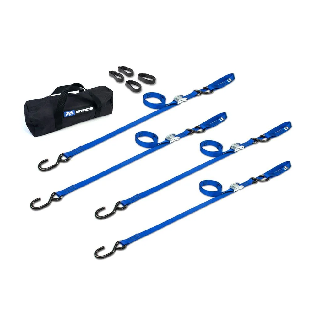 Mac's Tie Downs Motorcycle Cam Tie-Down Pack with Integrated Soft Loops S-Hooks