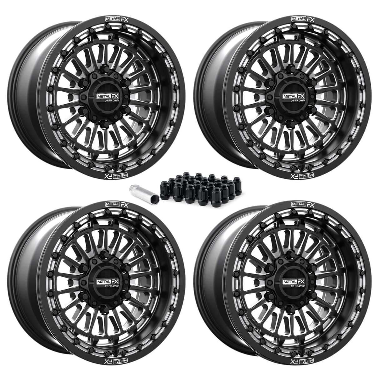 MetalFX Delta 6R UTV Beadlock Wheel Kit - Satin Black Contrast Cut - Image 3