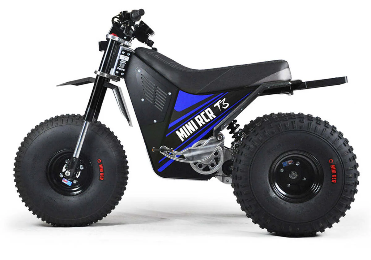 Mini RCR T3 Three Wheeler Electric Bike Blue W/ Black Carbon Fenders - Image 3