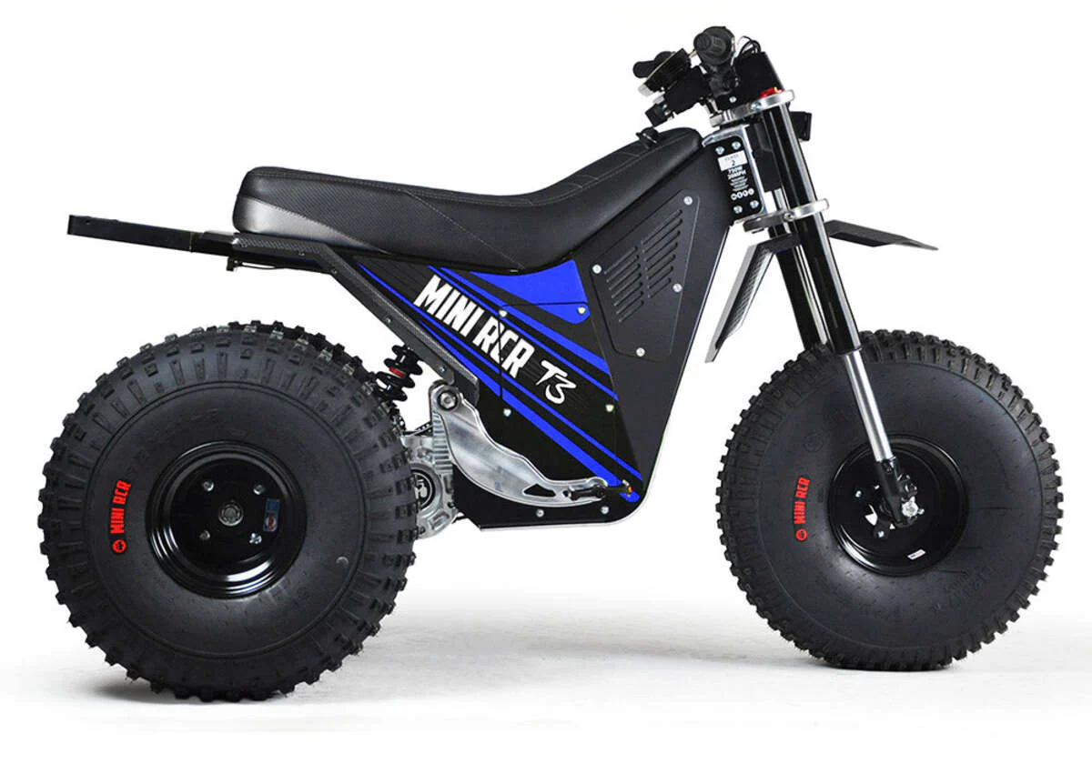 Mini RCR T3 Three Wheeler Electric Bike Blue W/ Black Carbon Fenders - Image 4