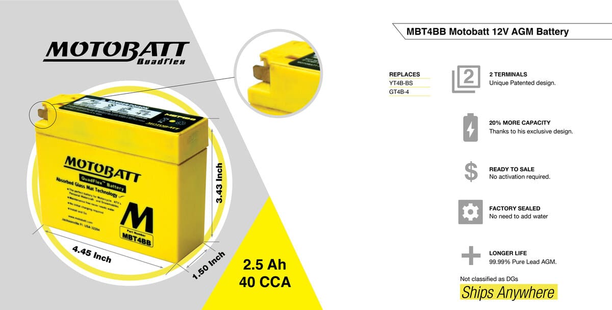 Motobatt 12V AGM Battery - MBT4BB - Image 4