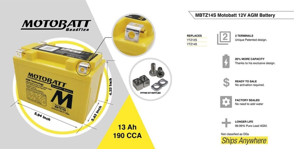 Motobatt 12V AGM Battery - MBTZ14S - Image 5