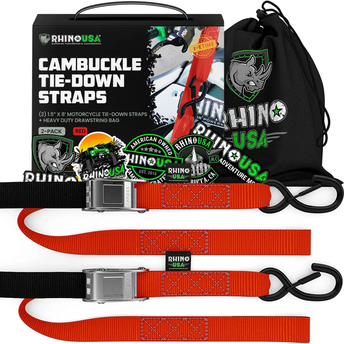 Rhino USA 1.5" x 8' Cambuckle 2-Pack Tie-Down Straps - Image 10