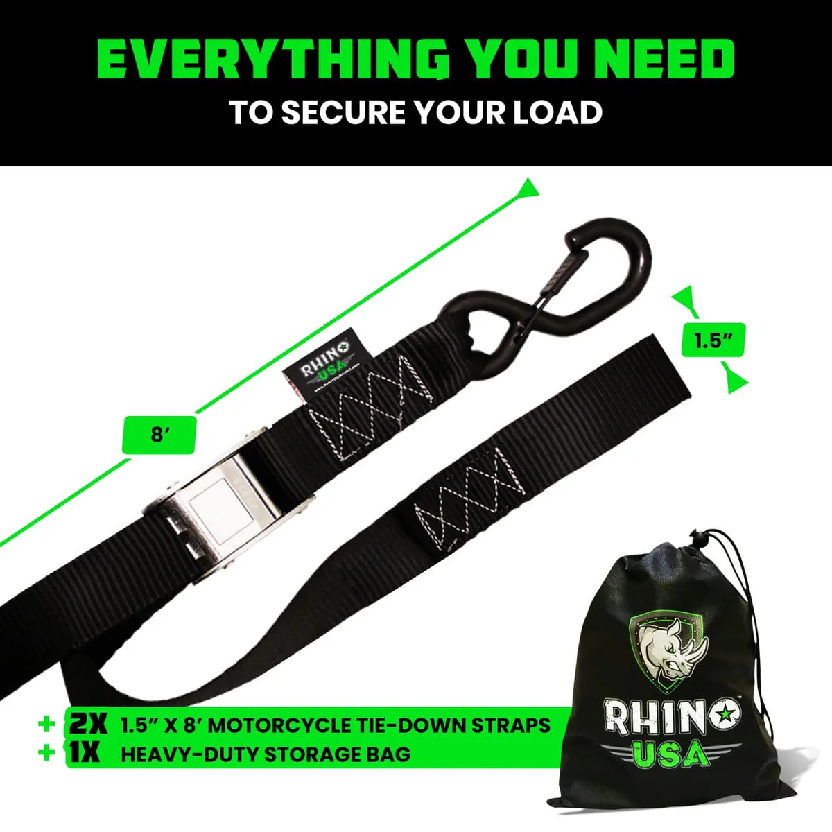 Rhino USA 1.5" x 8' Cambuckle 2-Pack Tie-Down Straps - Image 3