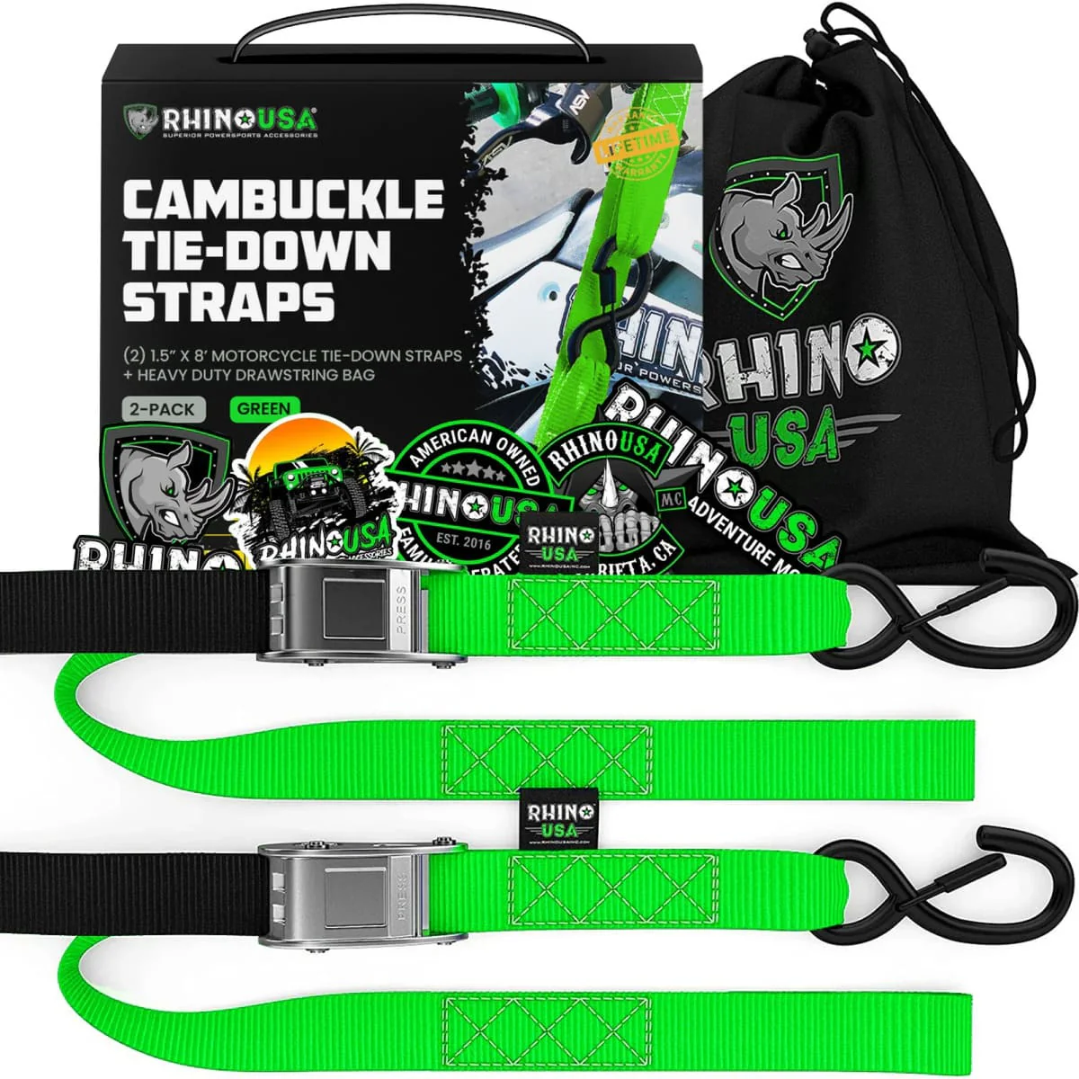 Rhino USA 1.5" x 8' Cambuckle 2-Pack Tie-Down Straps - Image 7