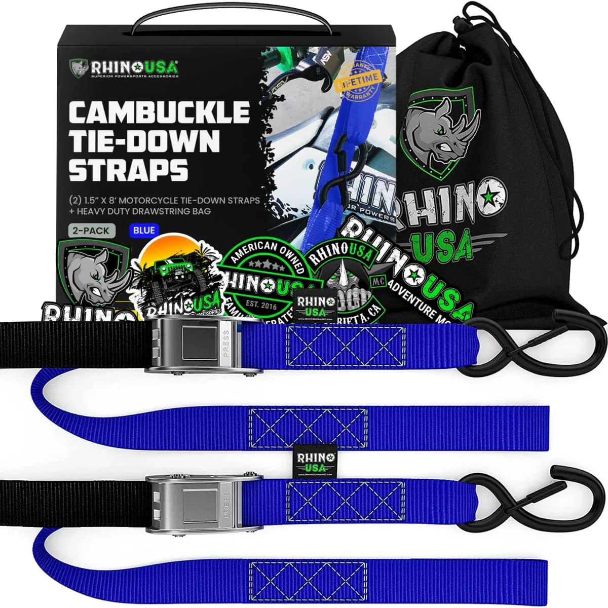 Rhino USA 1.5" x 8' Cambuckle 2-Pack Tie-Down Straps - Image 8