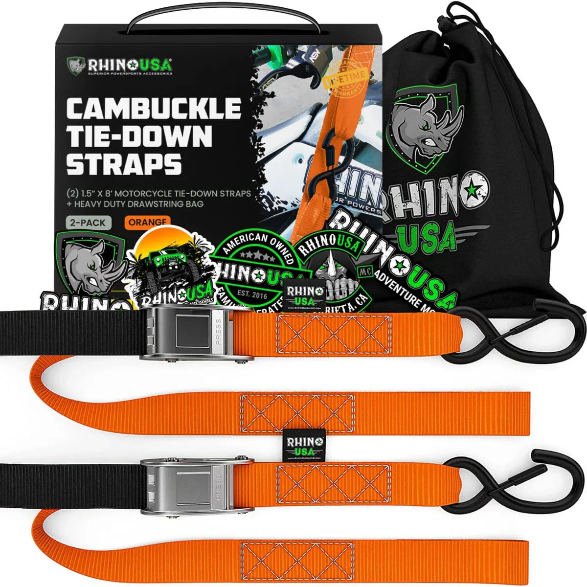Rhino USA 1.5" x 8' Cambuckle 2-Pack Tie-Down Straps - Image 9
