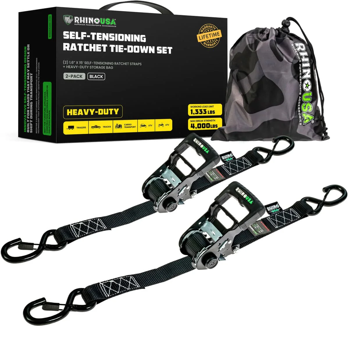 Rhino USA 1.6" Self-Tensioning Ratchet Straps - Image 8