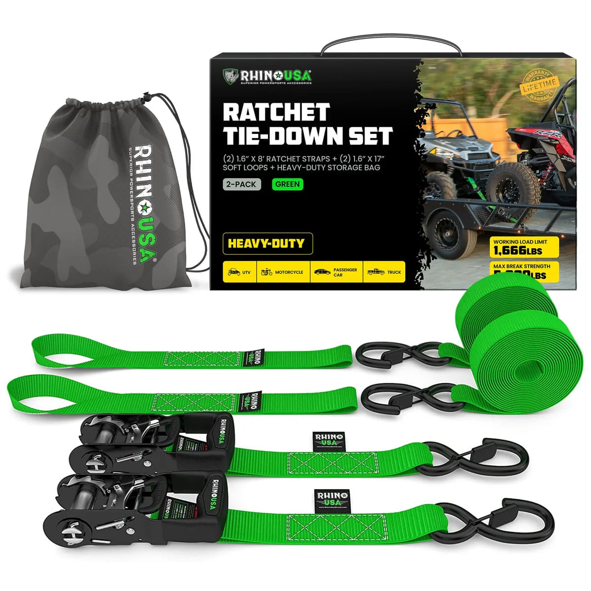 Rhino USA 1.6" x 8' HD Ratchet 2-Pack Tie-Down Set - Image 8