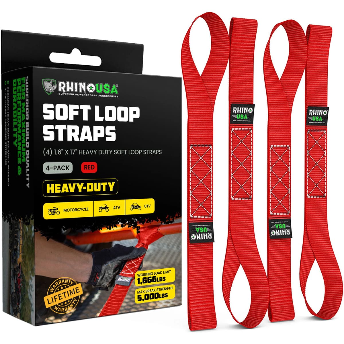 Rhino USA 1.7" x 17" Soft Loop 4-Pack Tie-Down Straps - Image 10