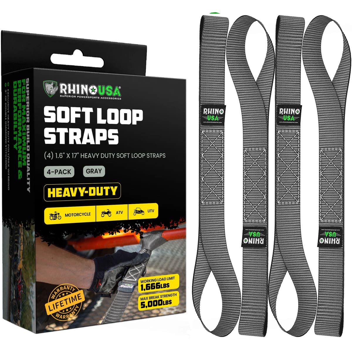 Rhino USA 1.7" x 17" Soft Loop 4-Pack Tie-Down Straps - Image 13