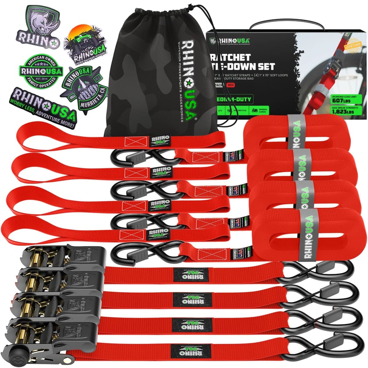 Rhino USA 1" x 15' 4-Pack Ratchet Tie-Down Set - Image 10