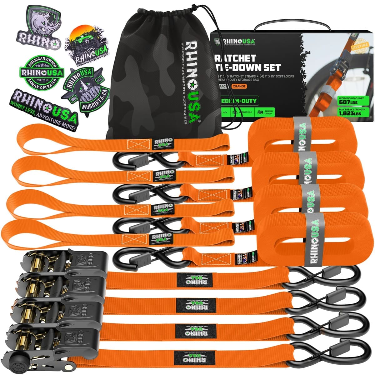 Rhino USA 1" x 15' 4-Pack Ratchet Tie-Down Set - Image 11