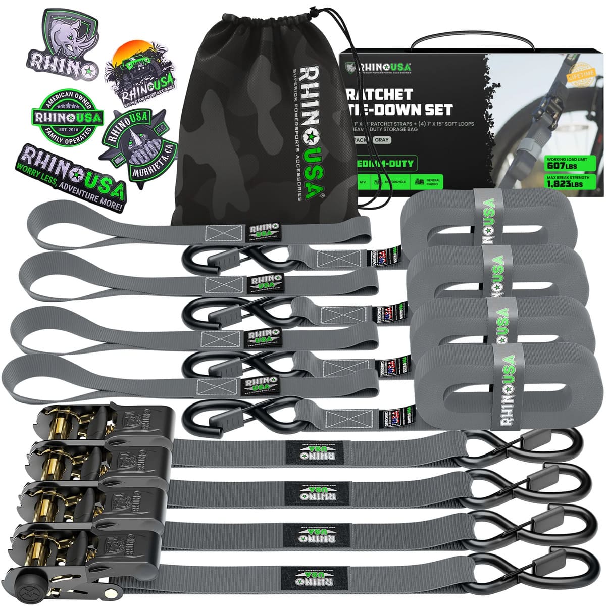 Rhino USA 1" x 15' 4-Pack Ratchet Tie-Down Set - Image 12