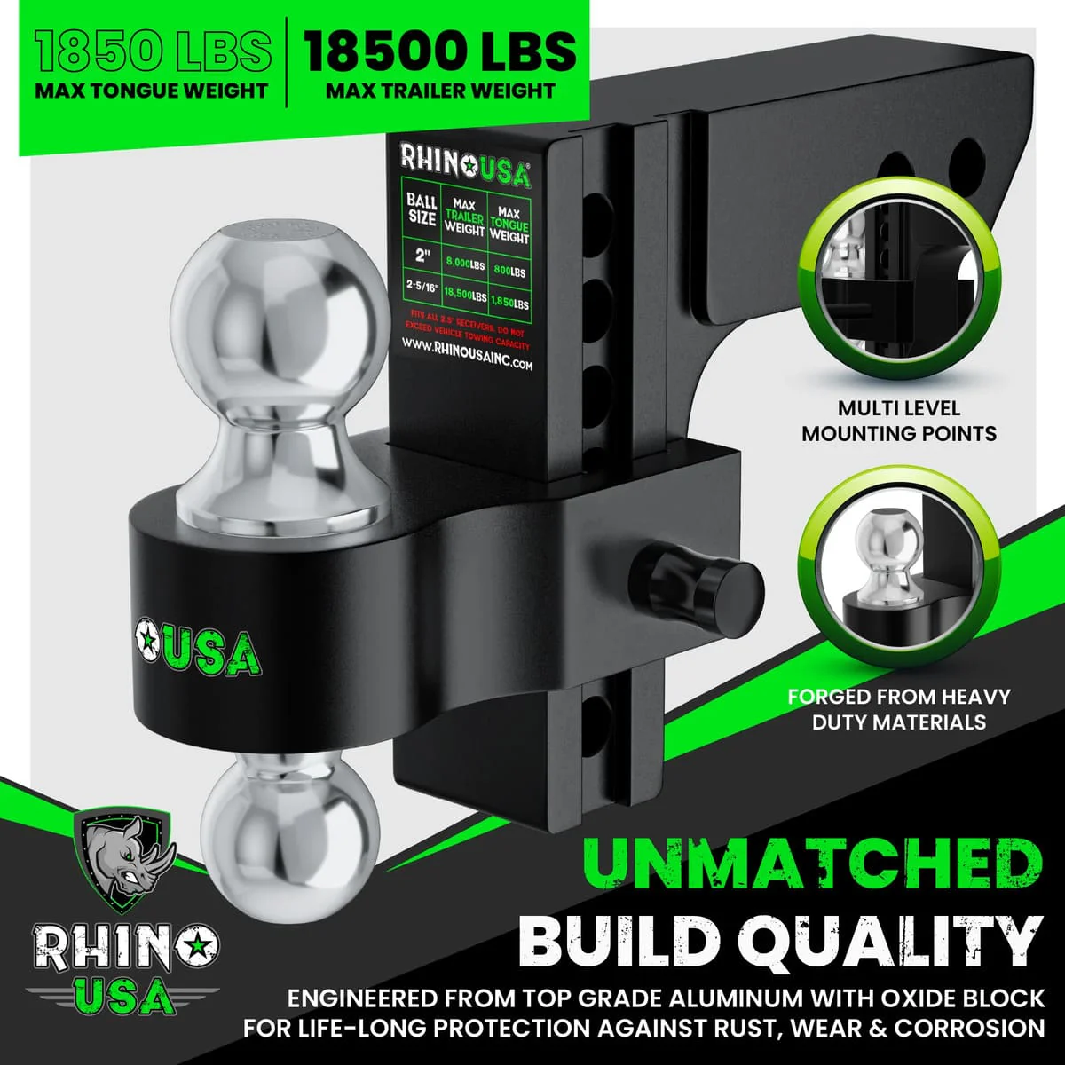 Rhino USA 2.5" Receivers Adjustable Drop Hitch - Image 2