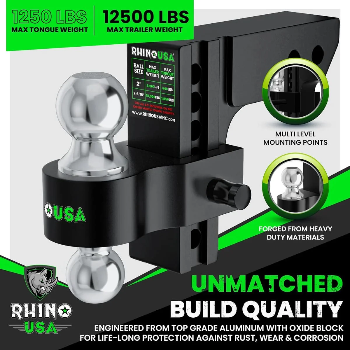 Rhino USA 2" Receivers Adjustable Drop Hitch - Image 2