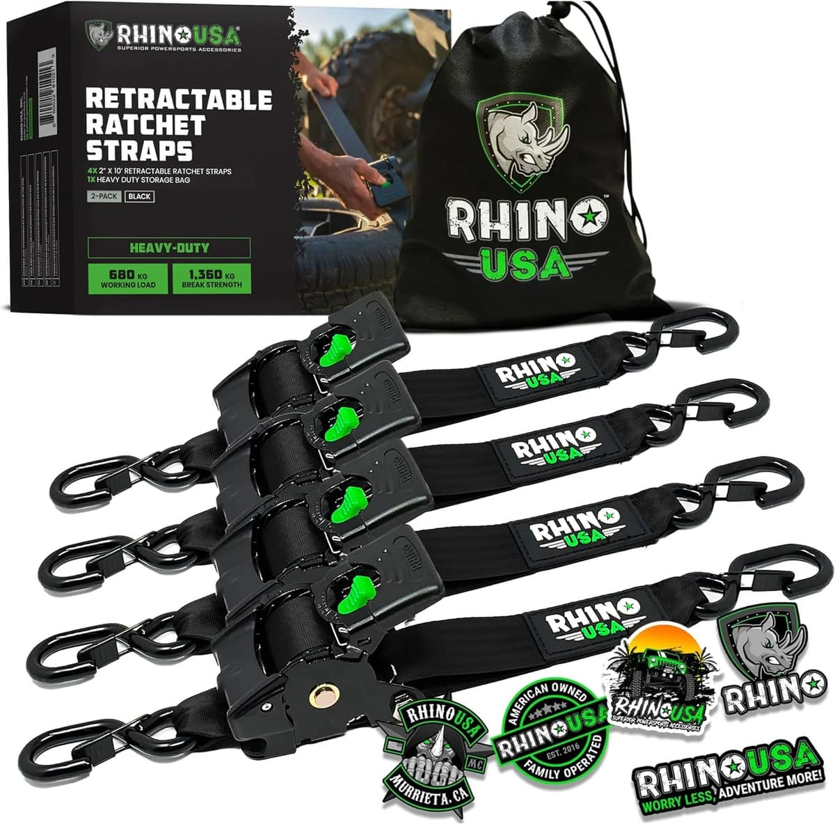 Rhino USA 2" x 10' Retractable Ratchet Straps - Image 13