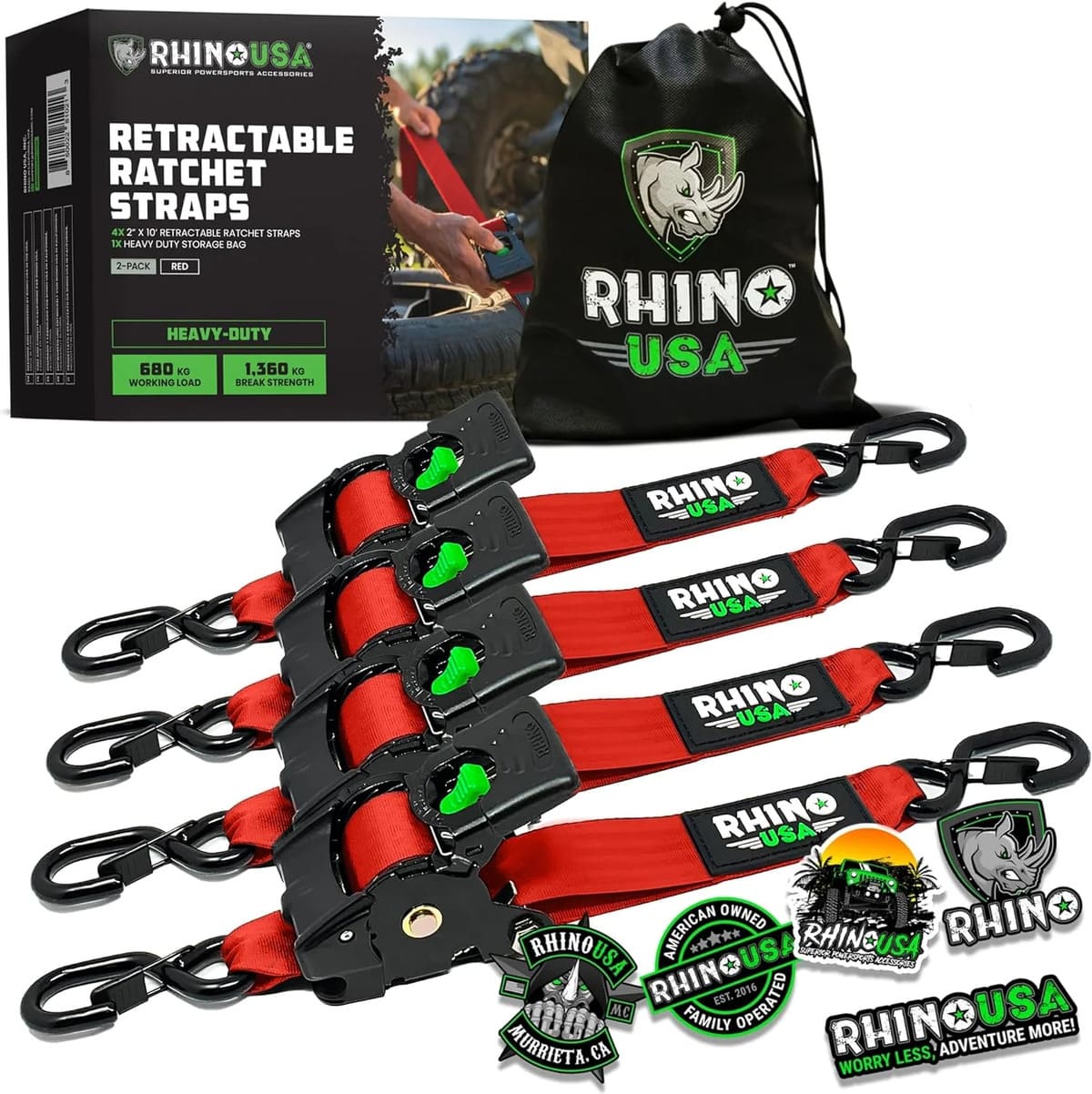 Rhino USA 2" x 10' Retractable Ratchet Straps - Image 14