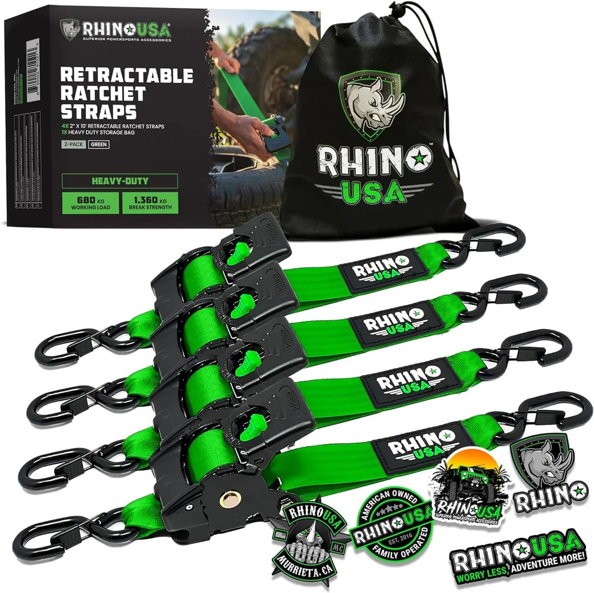 Rhino USA 2" x 10' Retractable Ratchet Straps - Image 15