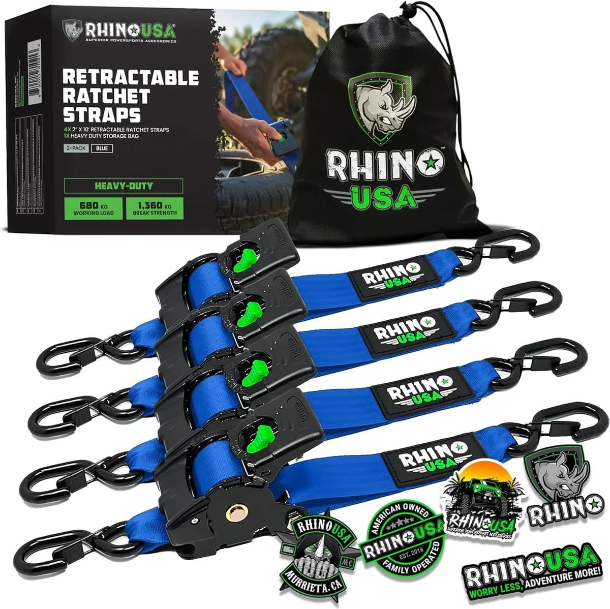 Rhino USA 2" x 10' Retractable Ratchet Straps - Image 16