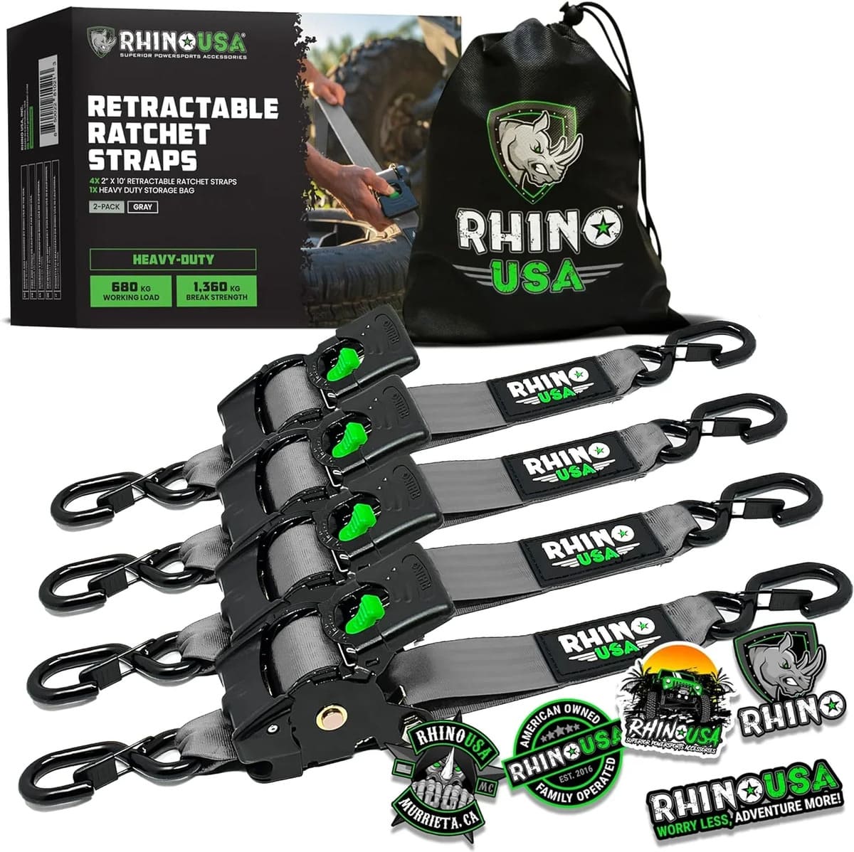 Rhino USA 2" x 10' Retractable Ratchet Straps - Image 17