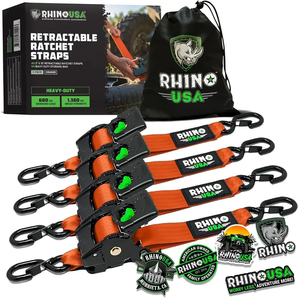 Rhino USA 2" x 10' Retractable Ratchet Straps - Image 18