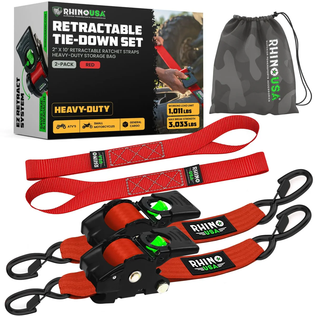 Rhino USA 2" x 10' Retractable Ratchet Straps - Image 8