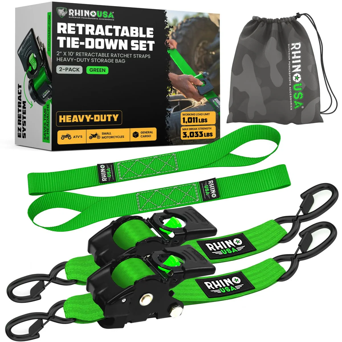 Rhino USA 2" x 10' Retractable Ratchet Straps - Image 9