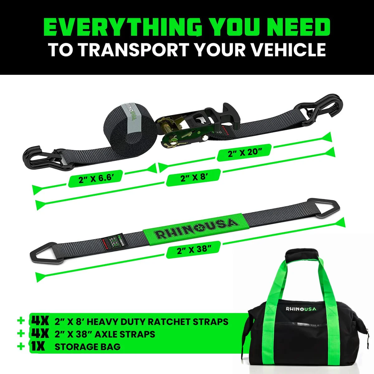 Rhino USA 2" x 8' J-Hooks Vehicle Tie-Down Kit - Image 2