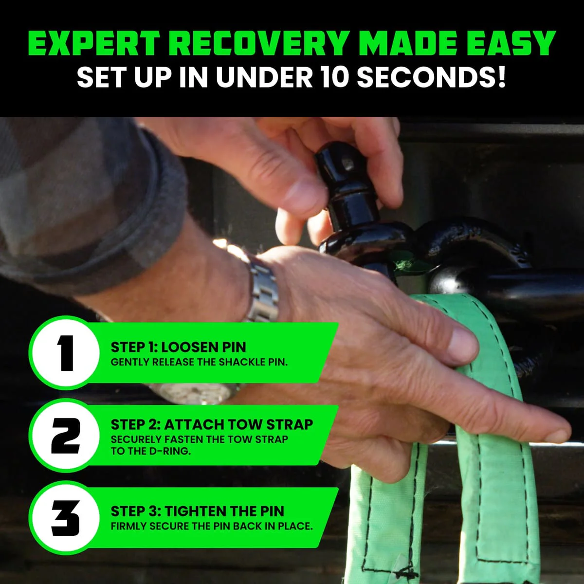 Rhino USA 20' Tow Strap & D-Ring Shackle Set Combo - Image 5