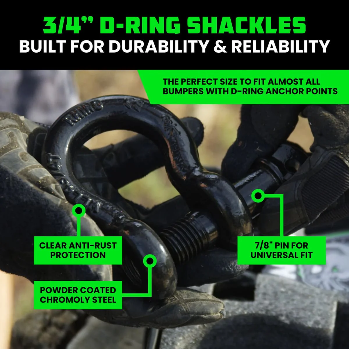 Rhino USA 20' Tow Strap & D-Ring Shackle Set Combo - Image 6