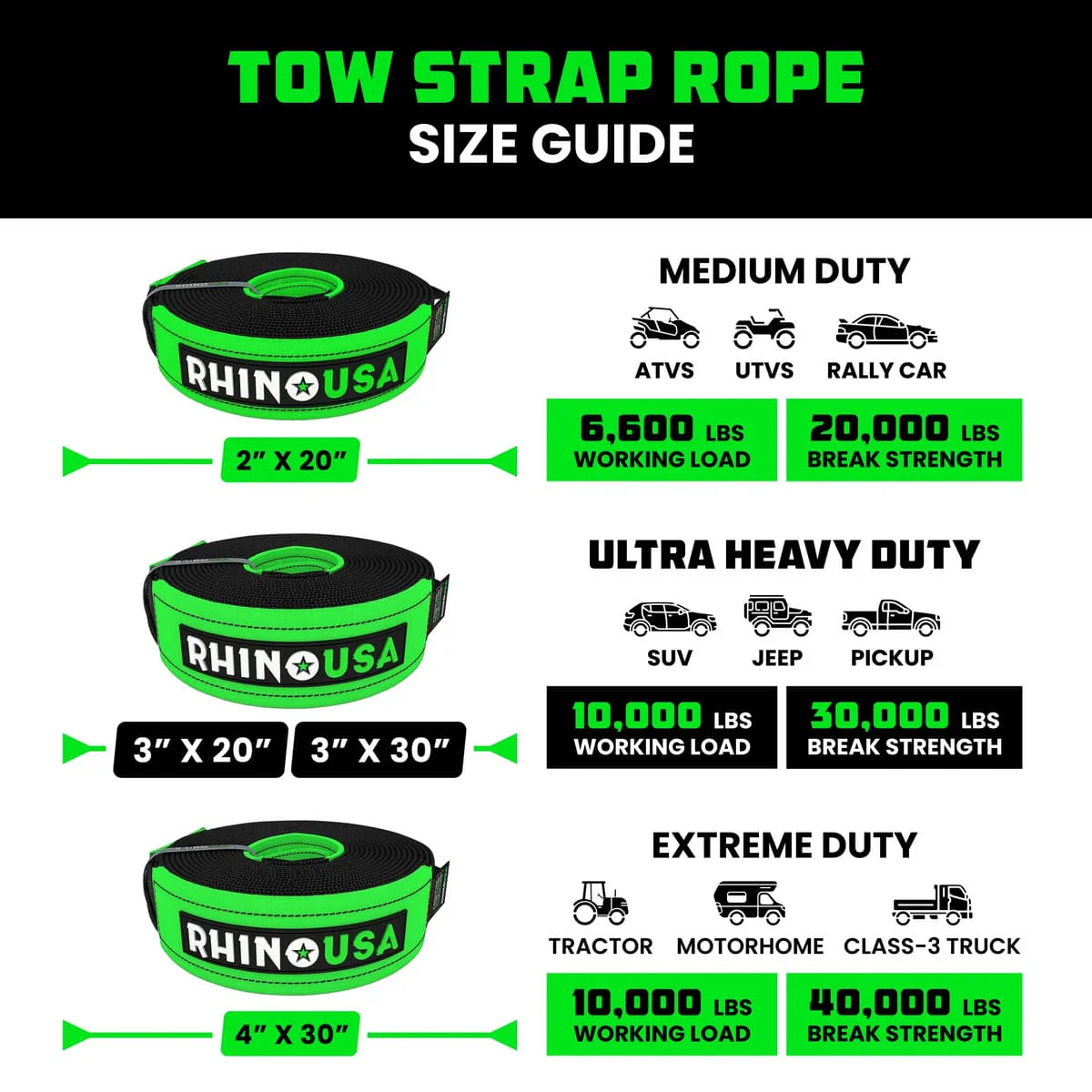 Rhino USA 20' Tow Strap & D-Ring Shackle Set Combo - Image 7