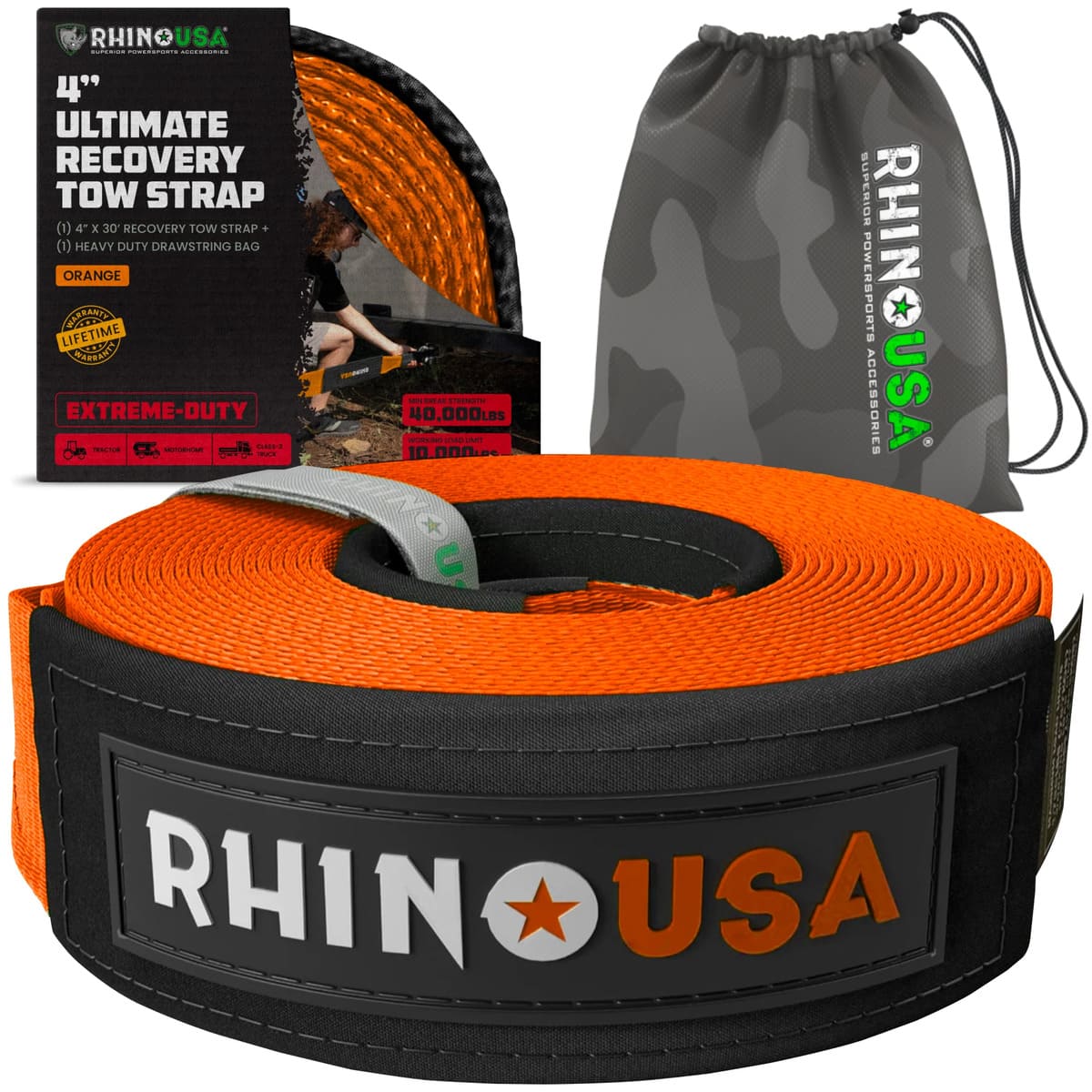 Rhino USA 4" x 30' Ultimate Recovery Tow Strap - Image 10