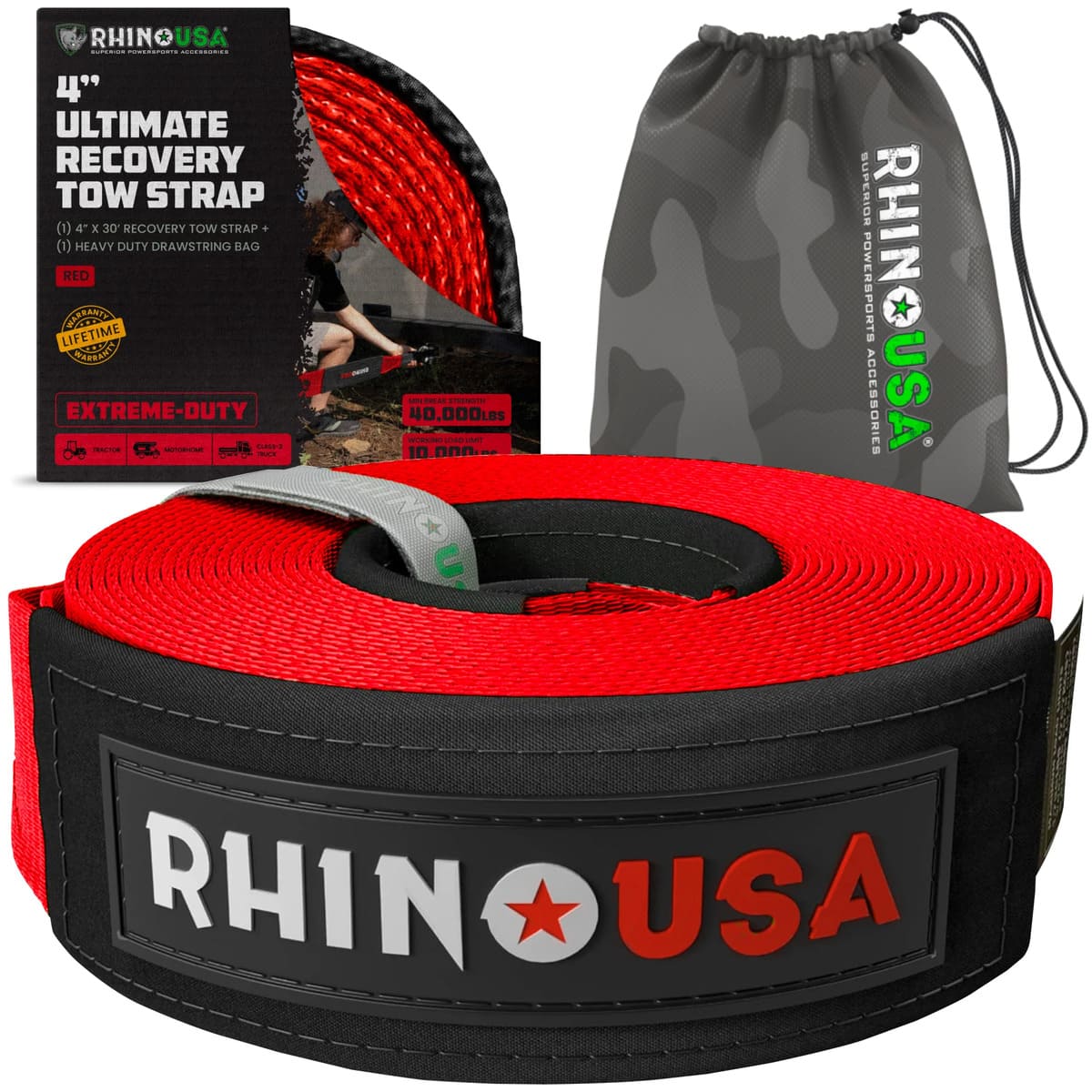 Rhino USA 4" x 30' Ultimate Recovery Tow Strap - Image 11