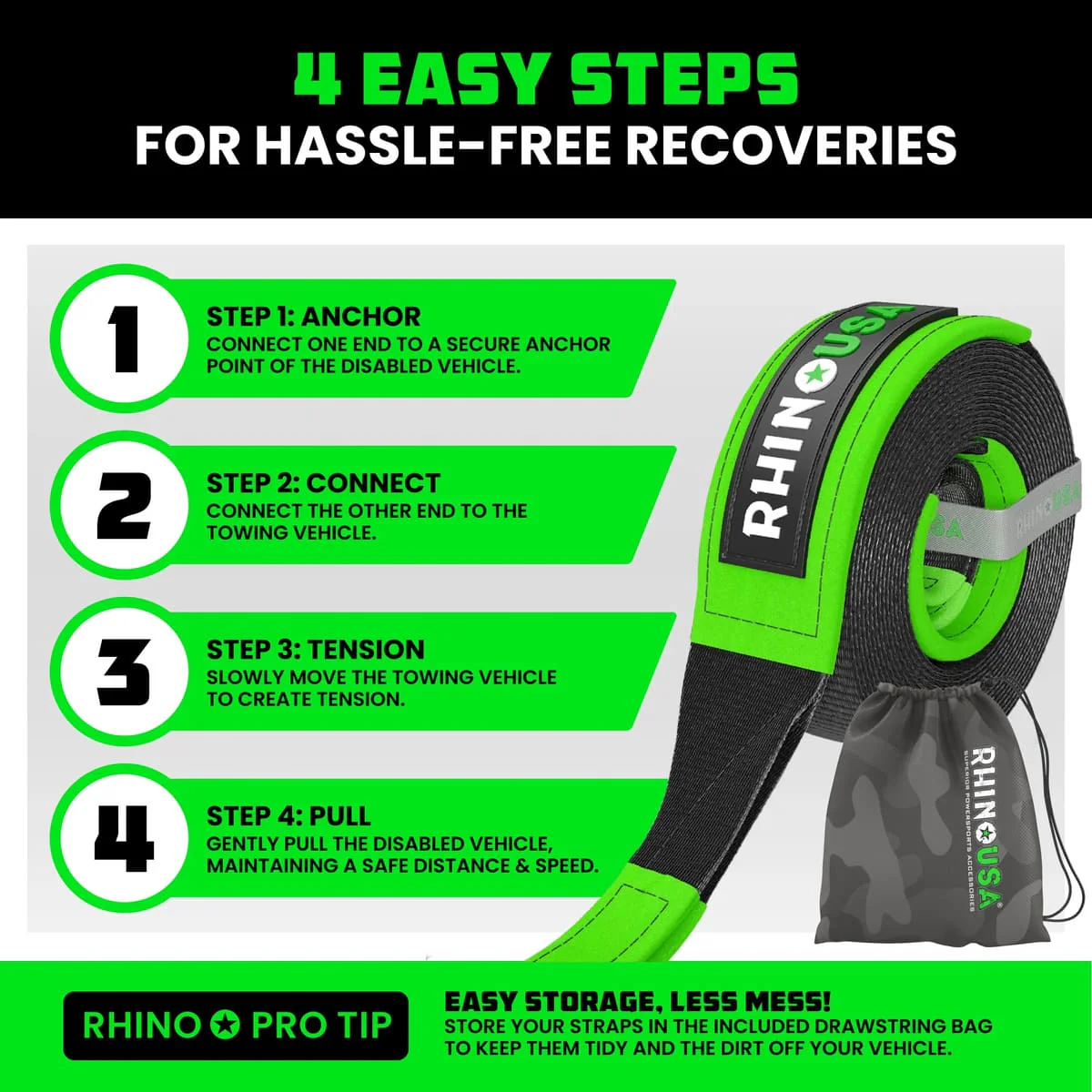 Rhino USA 4" x 30' Ultimate Recovery Tow Strap - Image 6