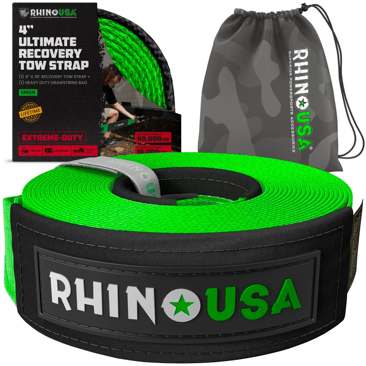 Rhino USA 4" x 30' Ultimate Recovery Tow Strap - Image 8