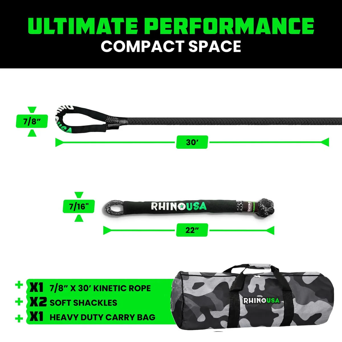 Rhino USA 7/8" x 30' Kinetic Rope Recovery Kit - Image 4