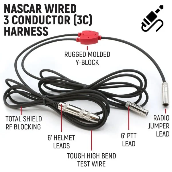 Rugged Radios NASCAR 3-Conductor 3C Circle Track Road Race Car Harness - Image 2