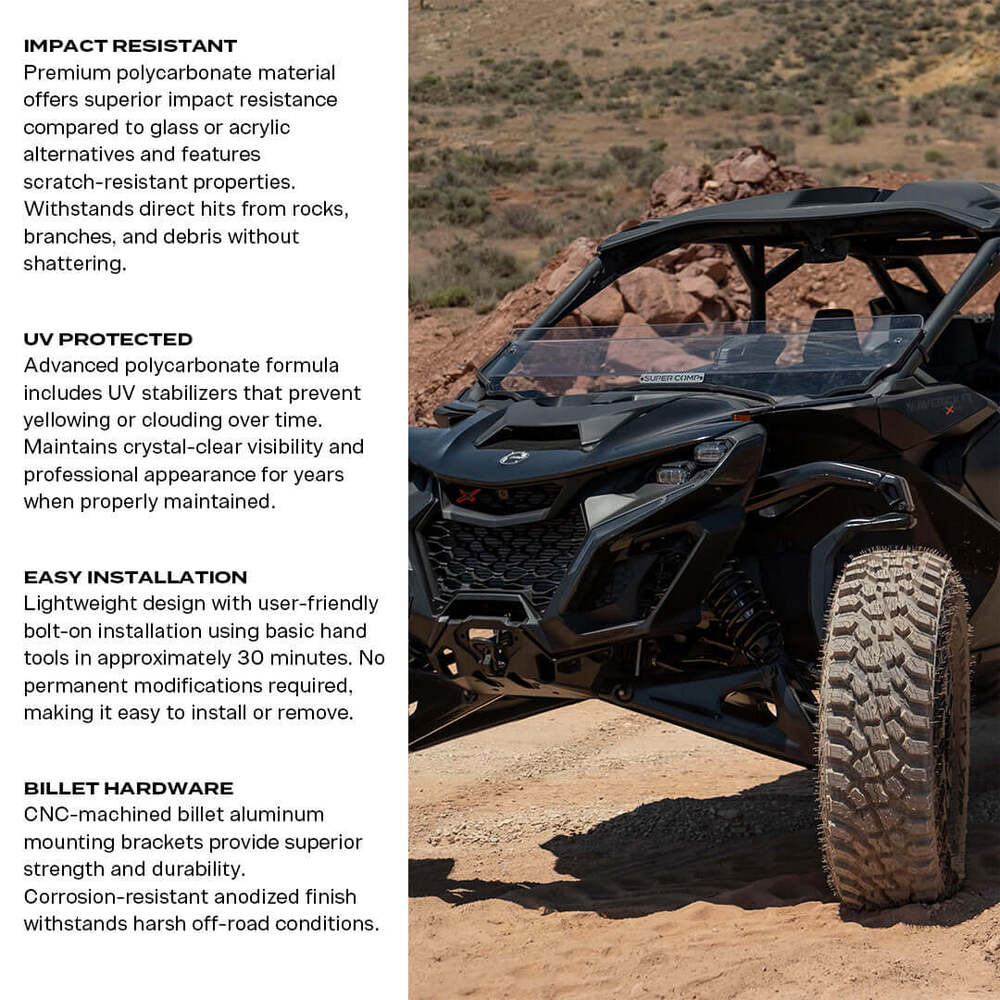 Super Comp Can-Am Maverick R Polycarbonate Half Front Windshield - Image 6