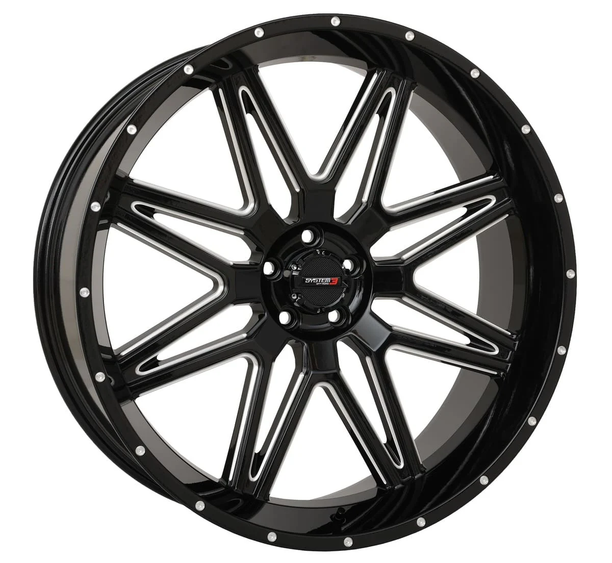 System 3 Gloss Black/Milled ST-7 & Sedona Ridge Saw Wheel & Tire Kit - Image 2