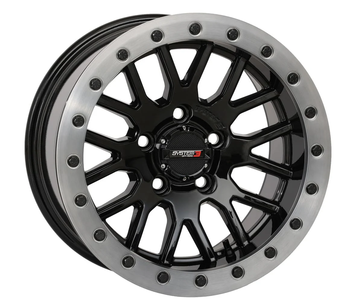 System 3 Gloss Black With Matte Brushed Ring SB-9 Beadlock & Sedona Ridge Saw Wheel & Tire Kit - Image 2