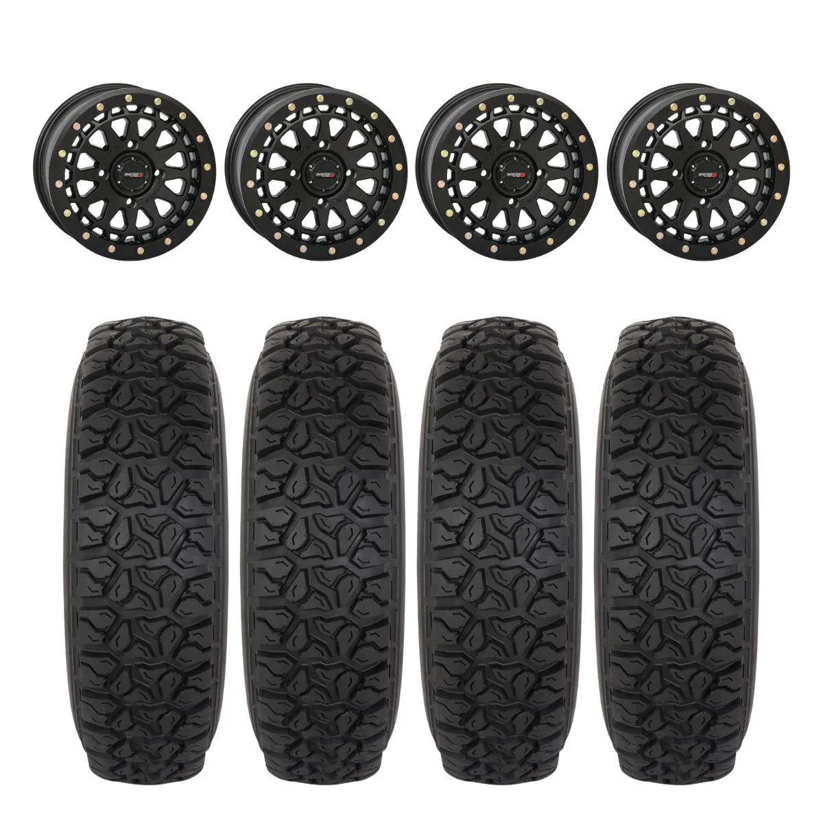 System 3 Matte Black SB-6 Beadlocks & System 3 DX440 Offroad Wheel & Tire Kit