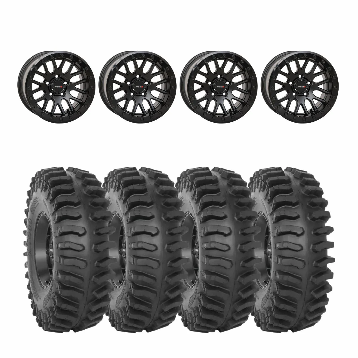 System 3 Matte Black w/Gloss Black Ring SB-9 Beadlock & System 3 Extreme Trail Radial XT400 Wheel & Tire Kit
